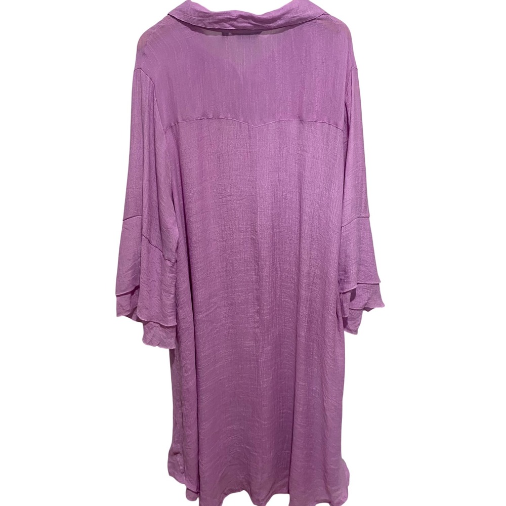 Mlle Gabrielle Womens 3X Lavender Purple Ruffle Sleeve Button Front Shirt Dress - Picture 6 of 11